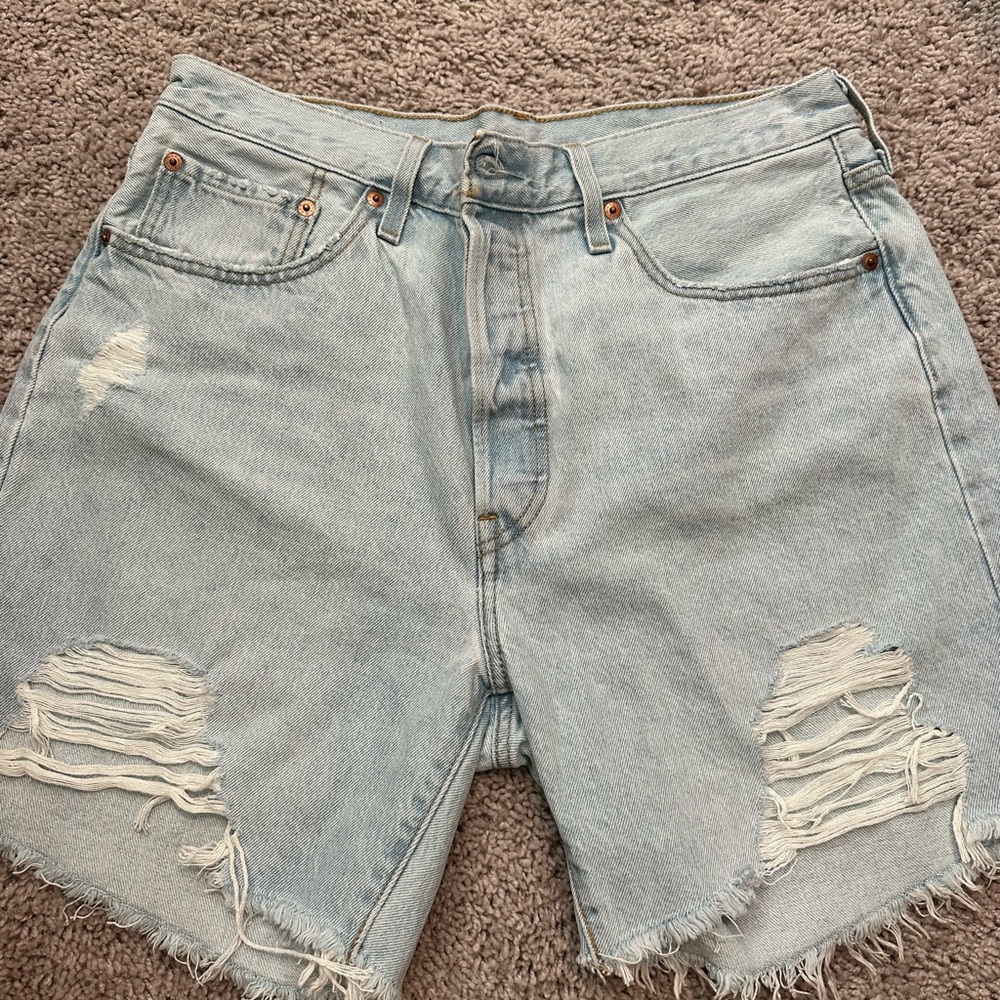 Light Blue Distressed Denim Shorts